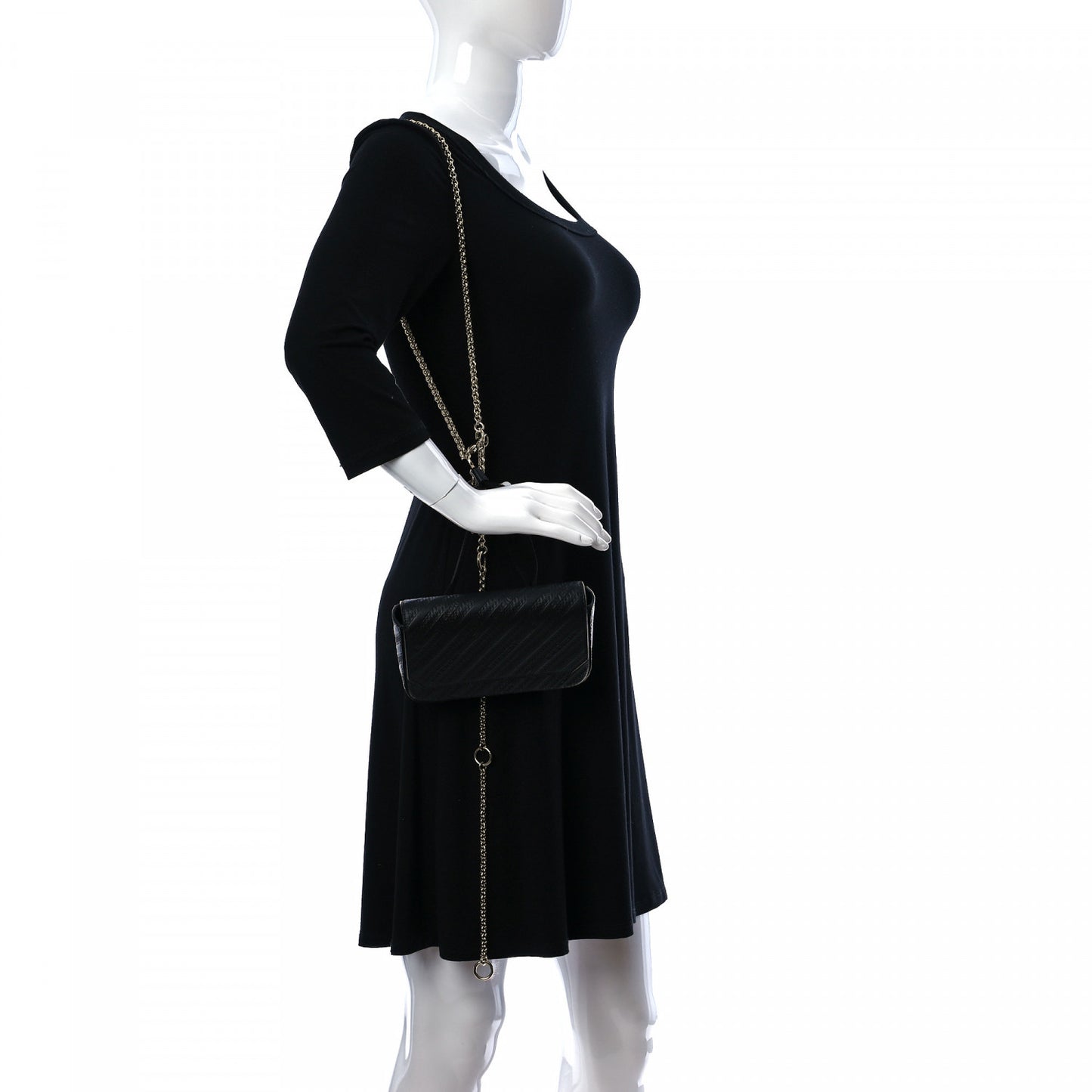 Calfskin Embossed Logo Bond Chain Camera Bag Black