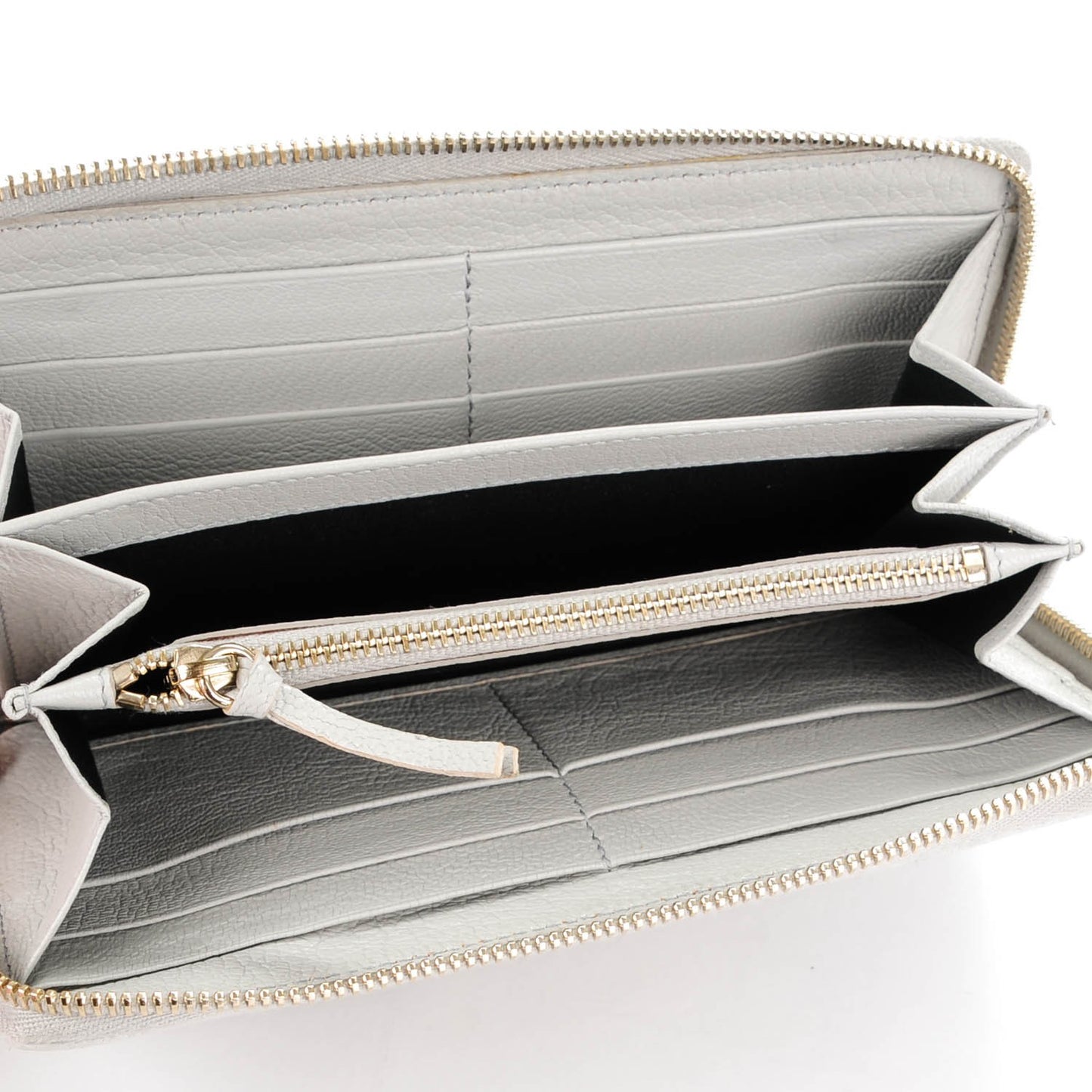 Chevre Metallic Edge Zip Around Wallet Gris Perle