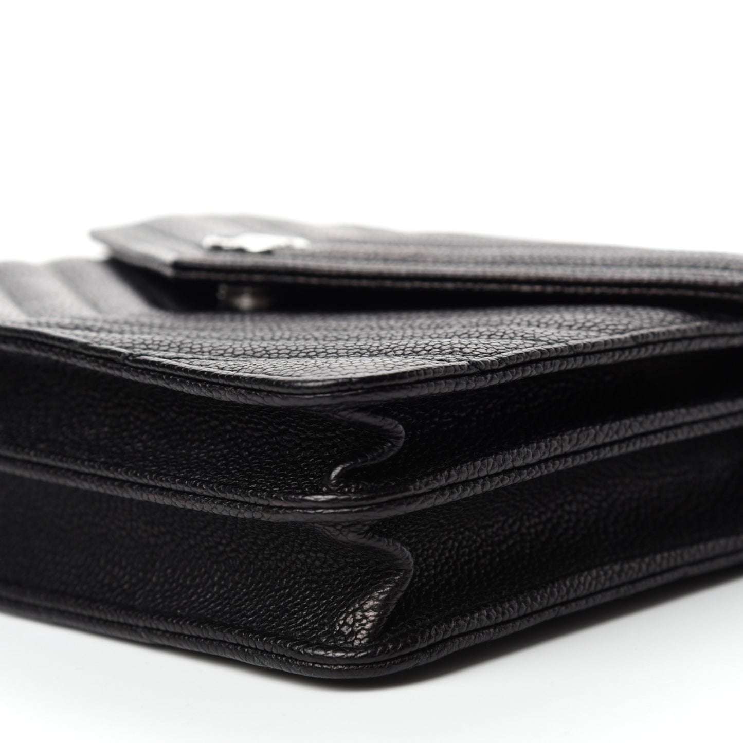 Caviar Chevron Quilted Square Wallet On Chain WOC Black