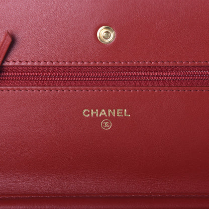 Chanel Lambskin Quilted Wallet On Chain WOC Red 6 of 10