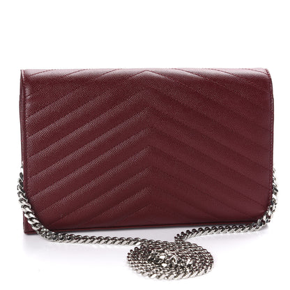 Saint Laurent Grain De Poudre Matelasse Chevron Monogram Chain Wallet Palissandre 3 of 12
