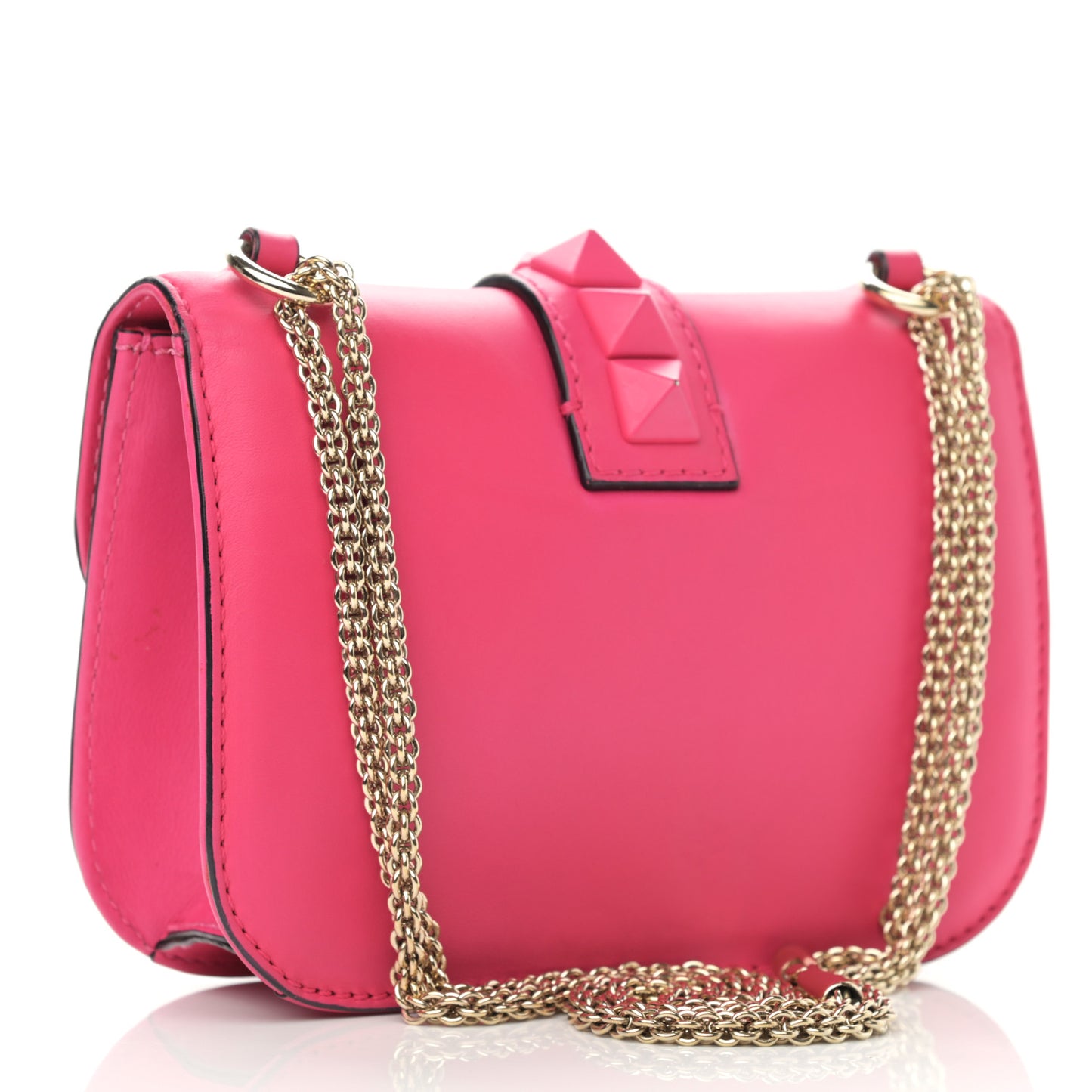 Vitello Small Glam Lock Rockstud Flap Pop Fuxia