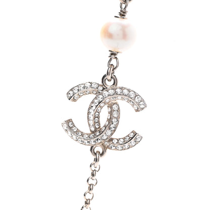 Chanel Pearl CC Crystal Bow Long Necklace Silver 4 of 5