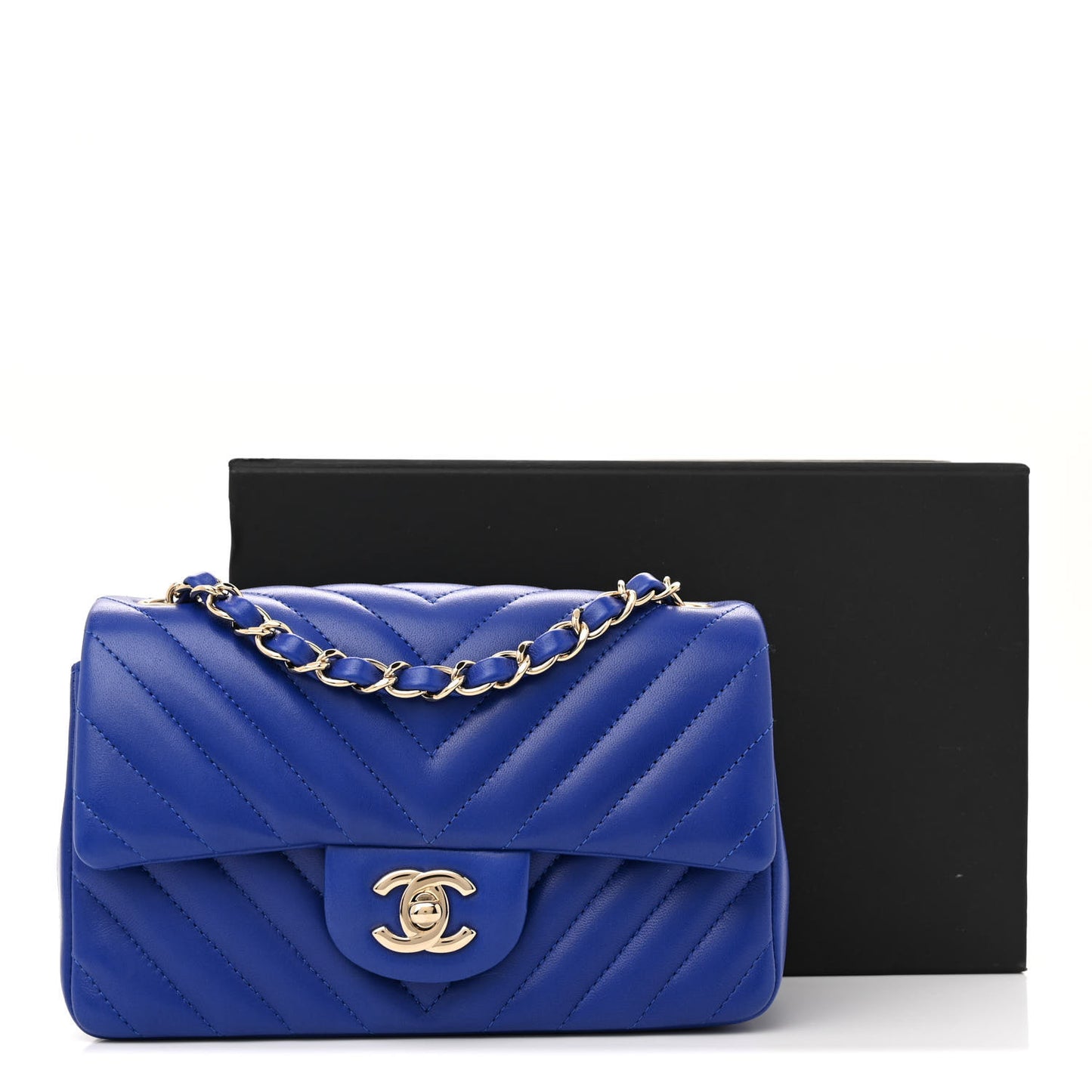 Lambskin Chevron Quilted Mini Rectangular Flap Blue