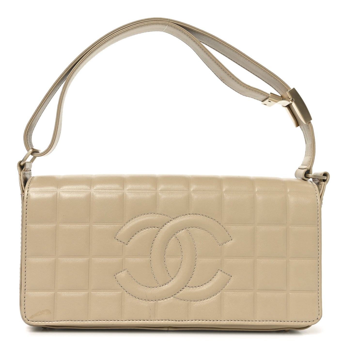 Lambskin Quilted CC Chocolate Bar Flap Beige