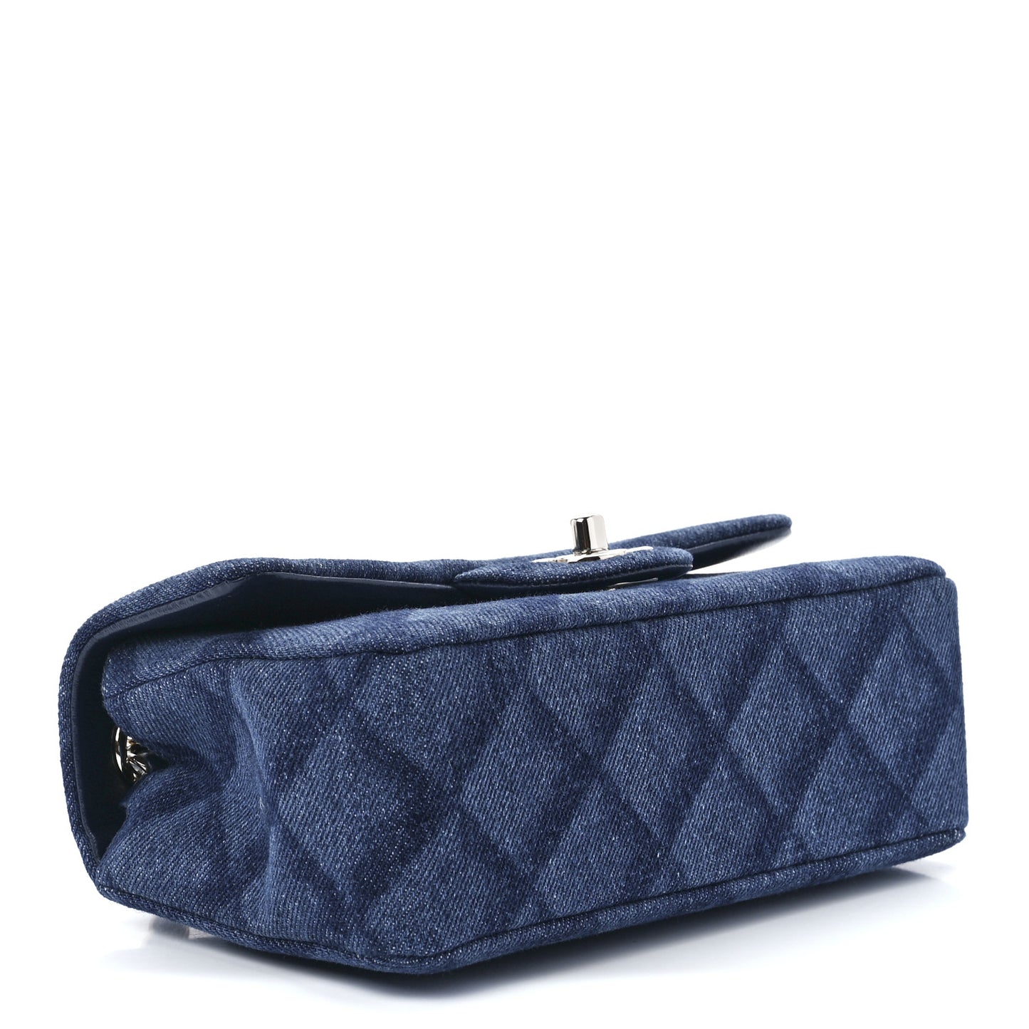 Printed Denim Quilted Mini Rectangular Flap Dark Blue