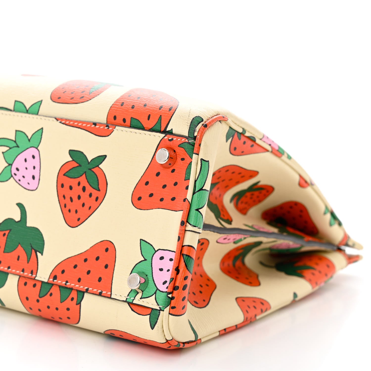 Gucci Calfskin Strawberry Print Medium Zumi Top Handle Bag Ivory Red 10 of 11