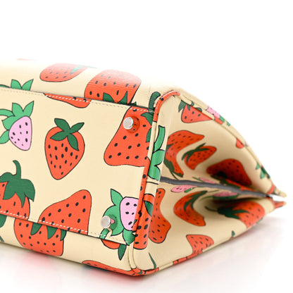 Gucci Calfskin Strawberry Print Medium Zumi Top Handle Bag Ivory Red 10 of 11
