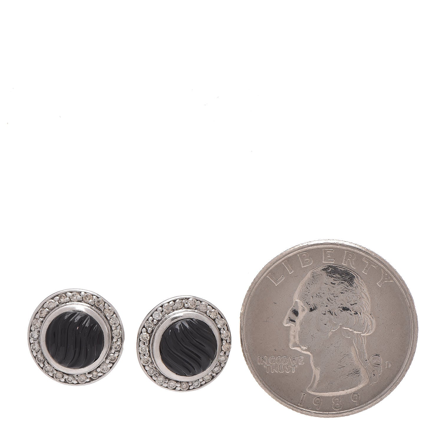 David Yurman Sterling Silver Diamond Onyx Sculpted Earrings 2 of 4