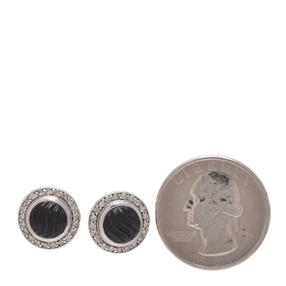 David Yurman Sterling Silver Diamond Onyx Sculpted Earrings 2 of 4