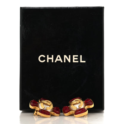 Chanel Metal Gripoix Clip On Earrings Gold Red 10 of 10