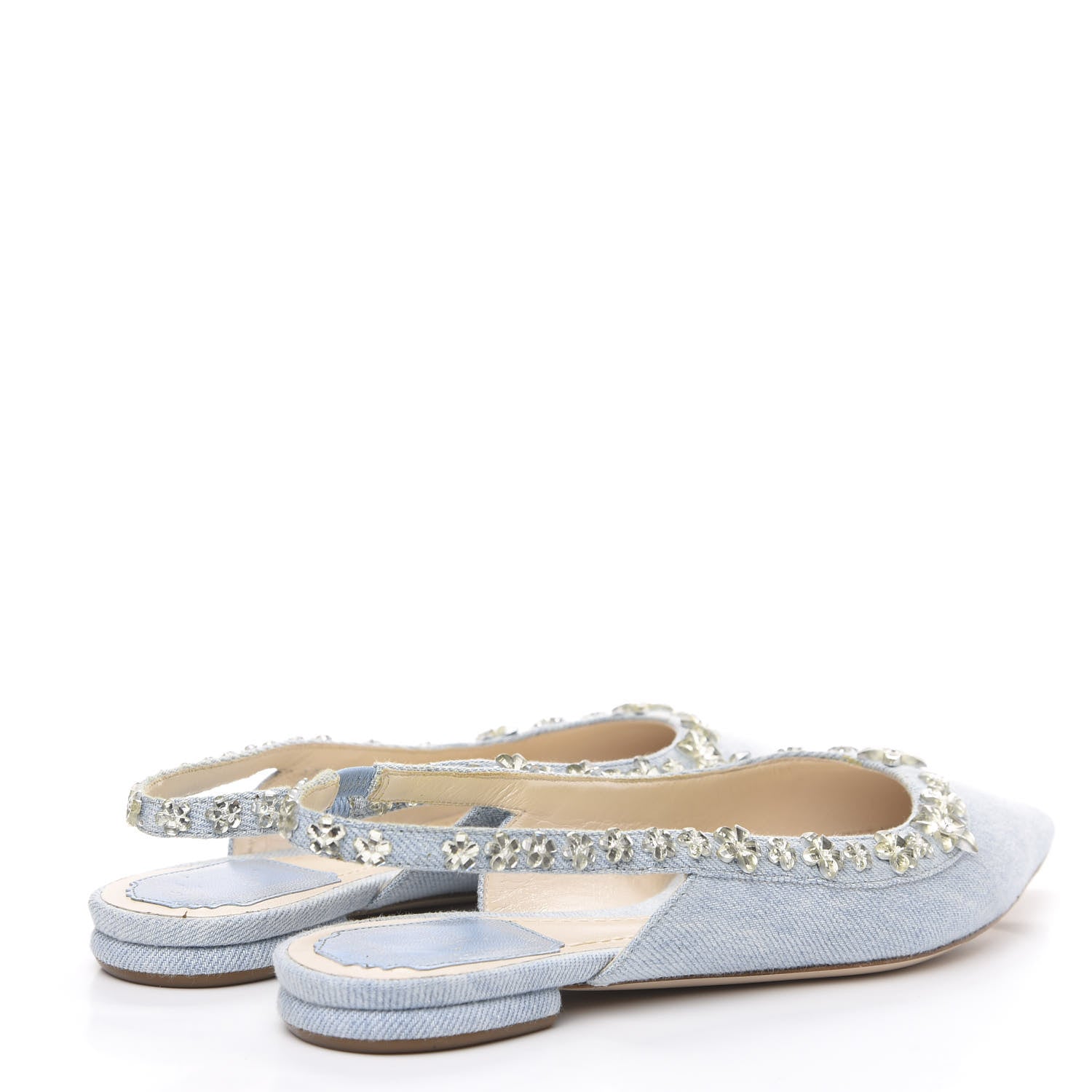 Christian Dior Denim Crystal Garland Flat Slingback 37.5 Celeste 4 of 11