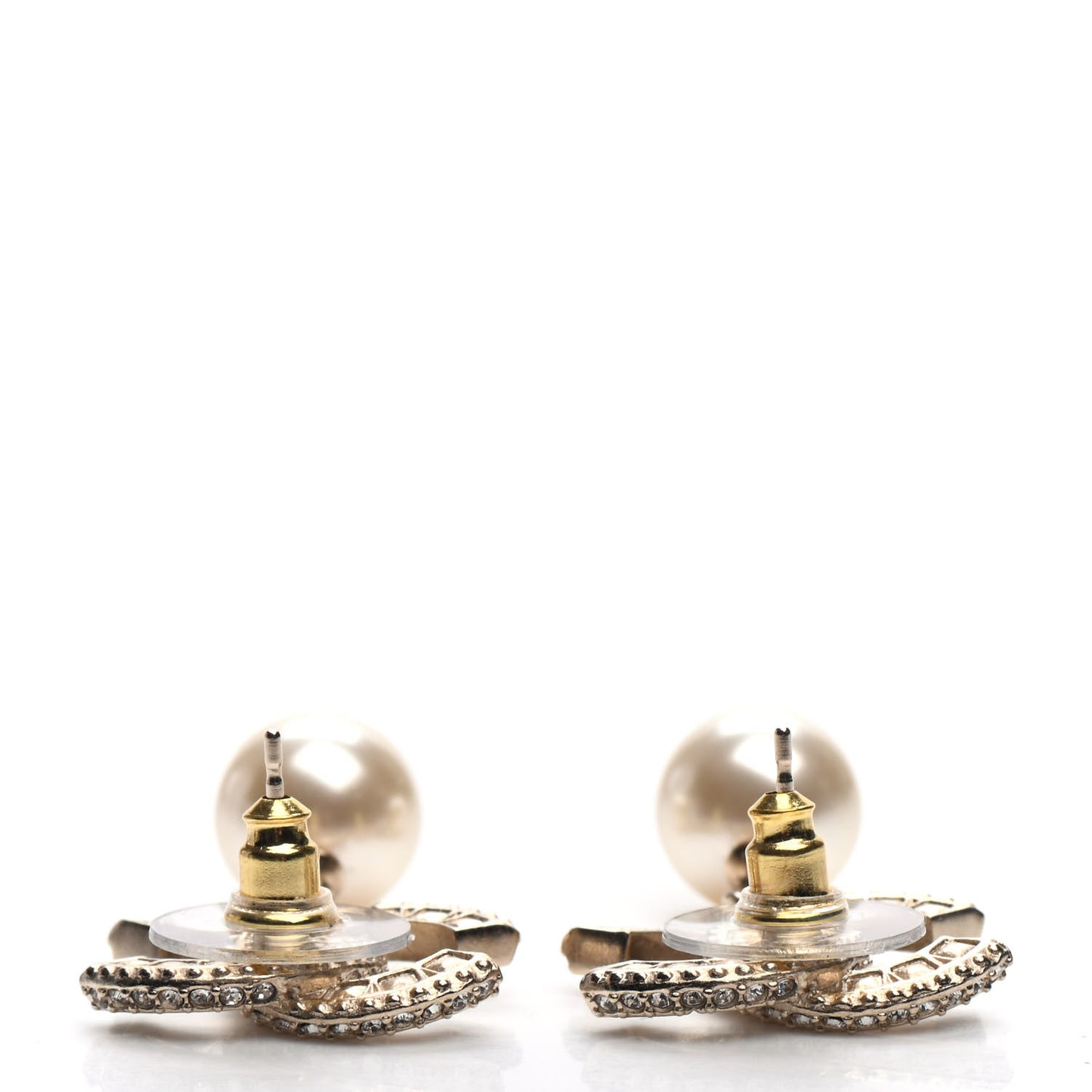 Crystal Pearl CC Drop Earrings Gold