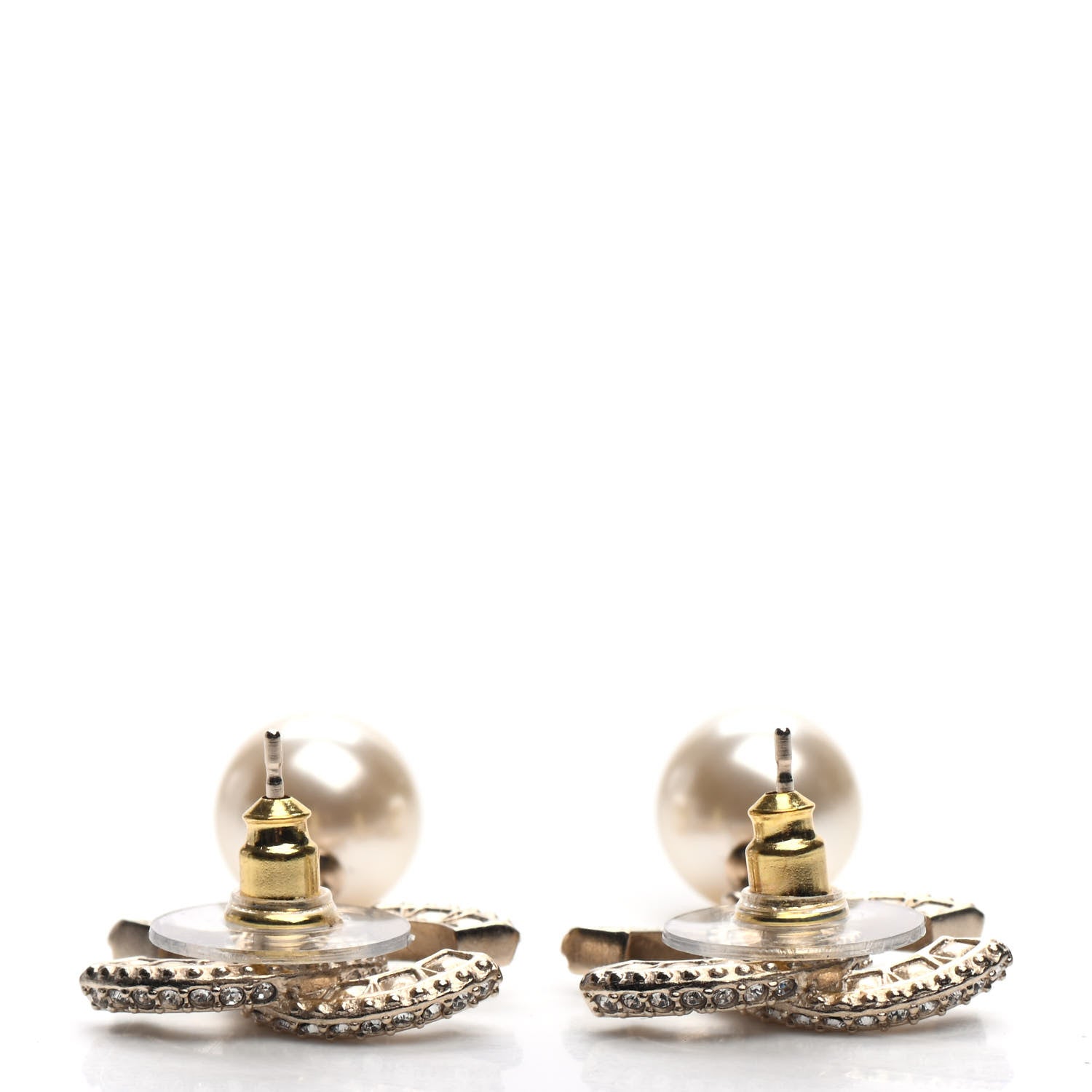 Chanel Crystal Pearl CC Drop Earrings Gold 3 of 5