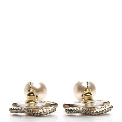 Chanel Crystal Pearl CC Drop Earrings Gold 3 of 5