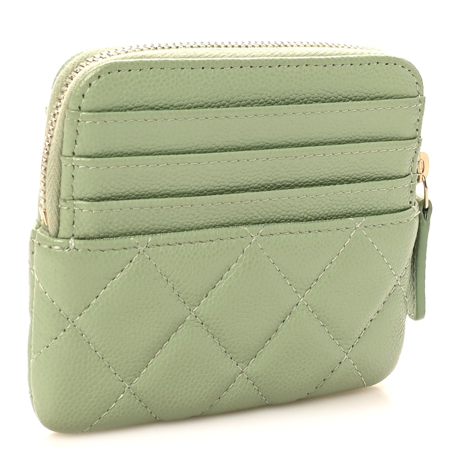Chanel Caviar Quilted Zip Card Holder Wallet Green 3 of 8