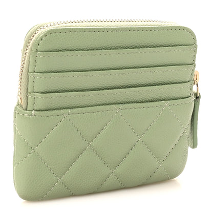 Chanel Caviar Quilted Zip Card Holder Wallet Green 3 of 8