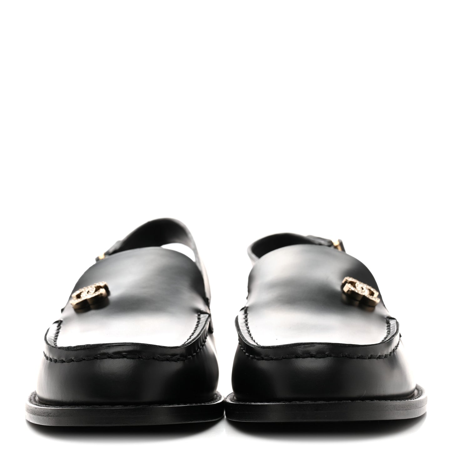 Calfskin Crystal Slingback Loafers 37 Black