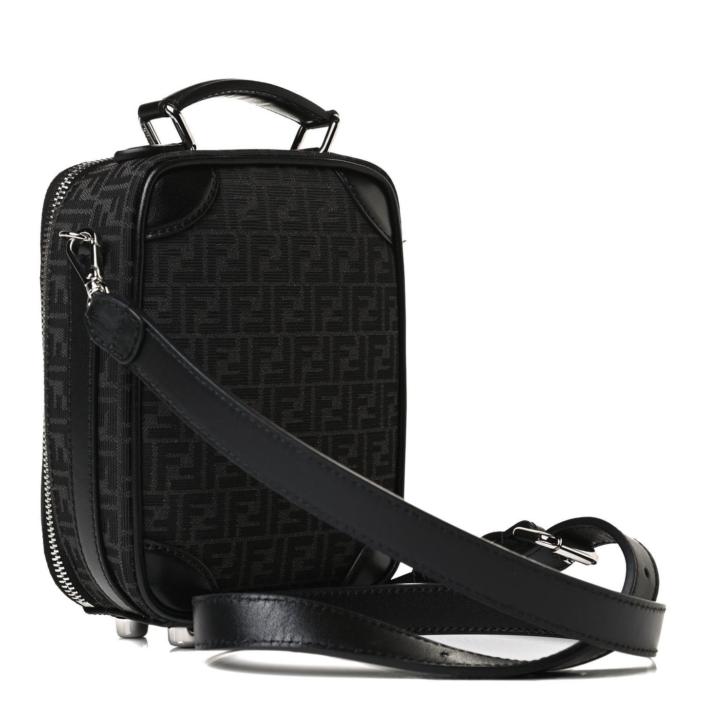 Recycled Fabric Jacquard Vitello Astro Micro FF Mini Trolley Bag Asfalto Black