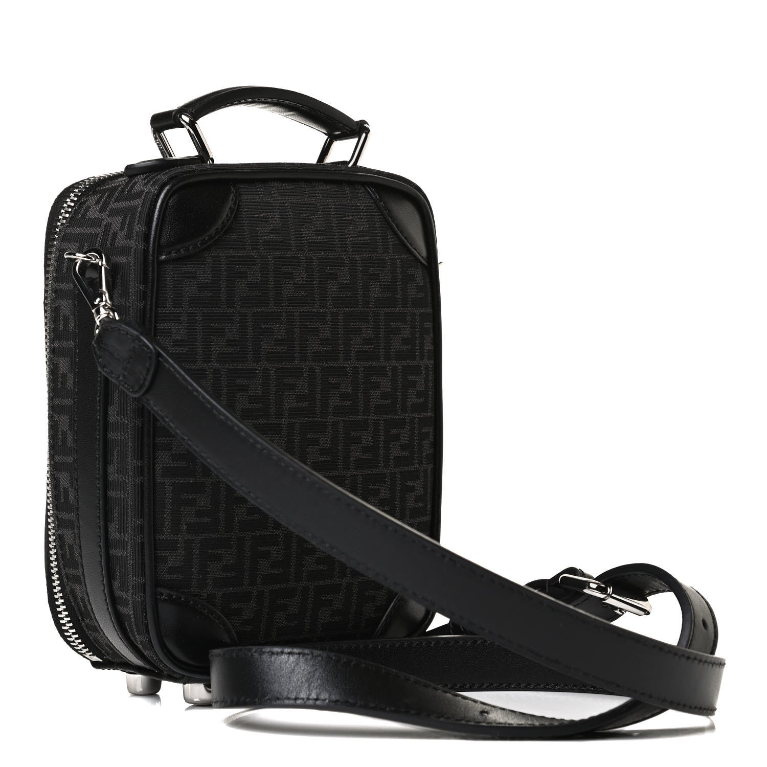 Fendi Recycled Fabric Jacquard Vitello Astro Micro FF Mini Trolley Bag Asfalto Black 3 of 15