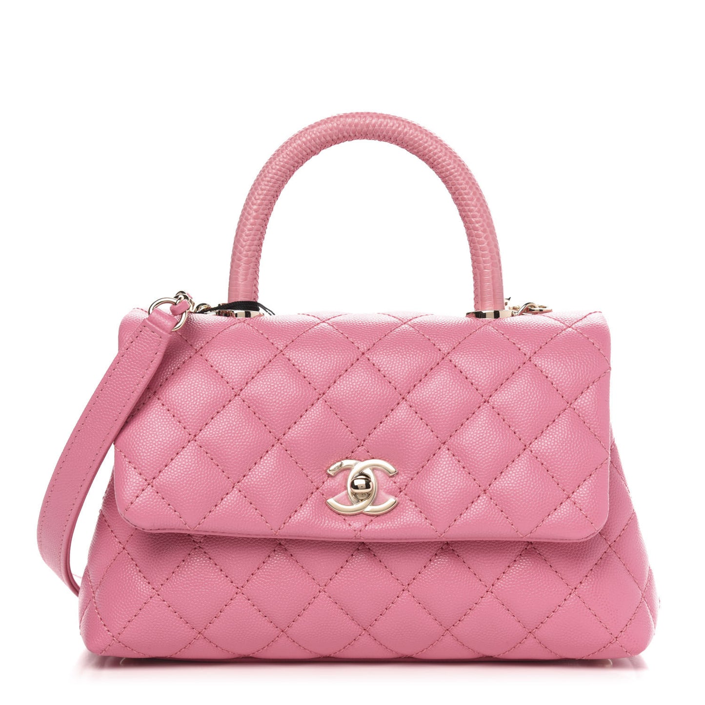 Caviar Lizard Embossed Quilted Mini Coco Handle Flap Pink