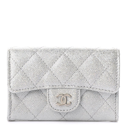 Chanel Glittered Metallic Caviar Quilted Flap Card Holder Wallet Silver 1 of 8