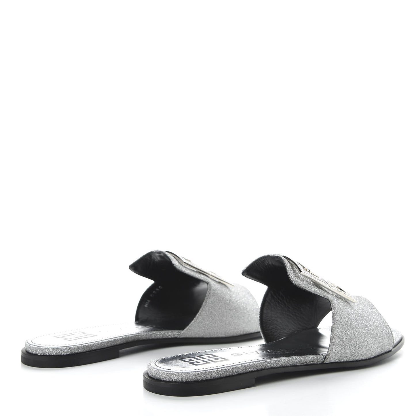 Glitter Embellished Calfskin 4G Flat Sandals 36.5 Silver