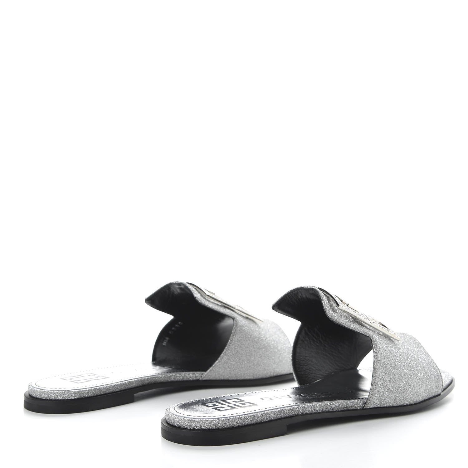 Givenchy Glitter Embellished Calfskin 4G Flat Sandals 36.5 Silver 4 of 10