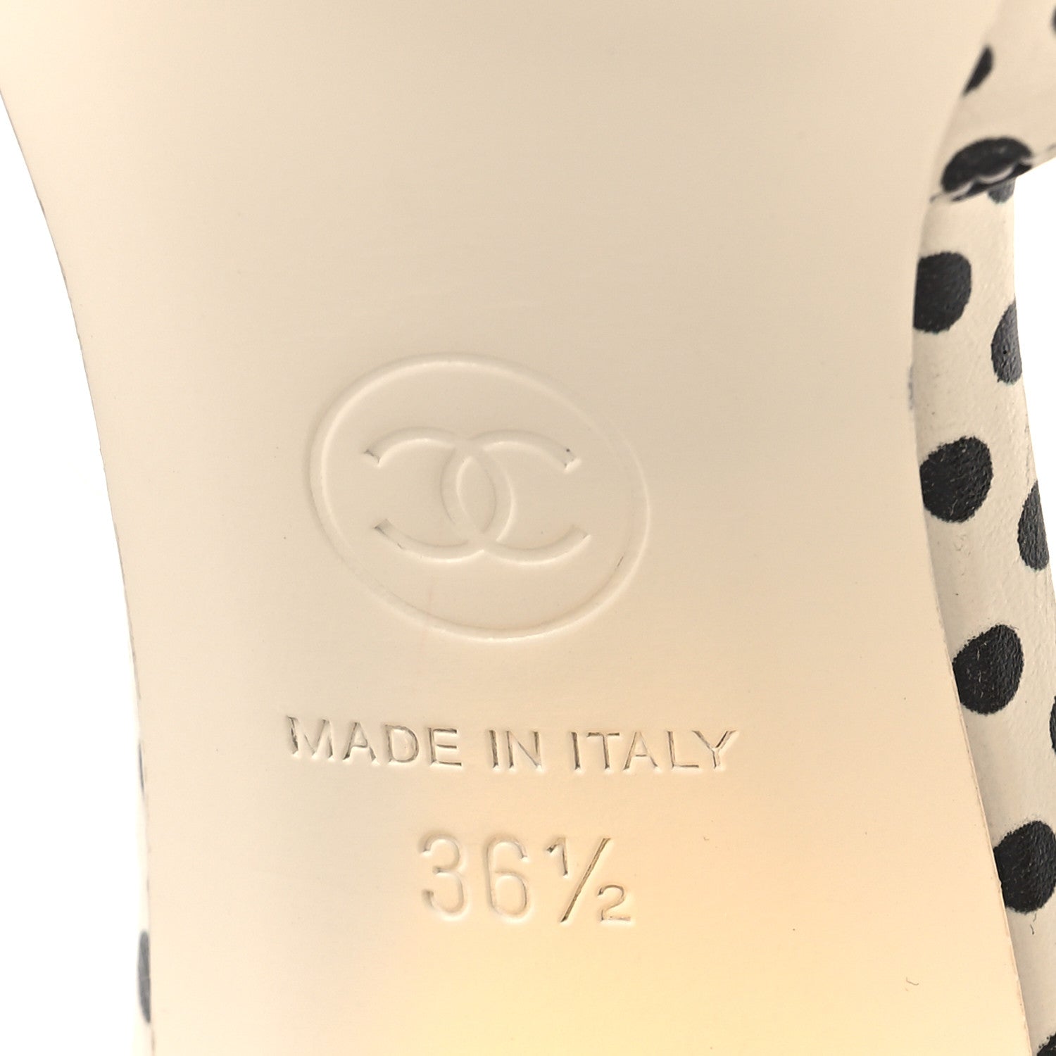 Chanel Printed Calfskin Polka Dot CC Platform Sandals 36.5 Ivory Black 7 of 8