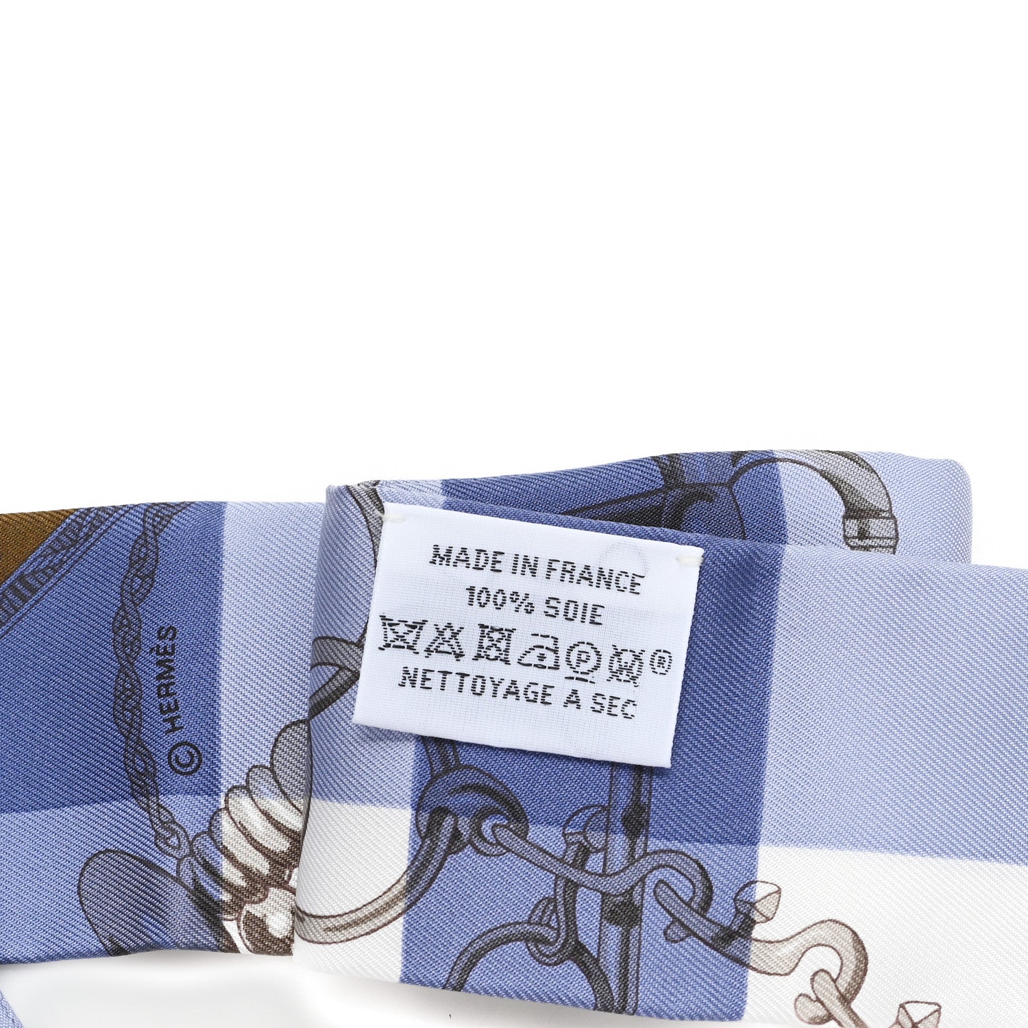 Hermes Silk Mors Et Gourmettes Vichy Twilly  Bleu Jean Jaune D'Or White 3 of 4