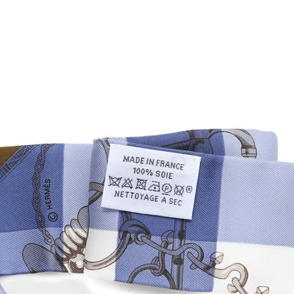 Hermes Silk Mors Et Gourmettes Vichy Twilly  Bleu Jean Jaune D'Or White 3 of 4