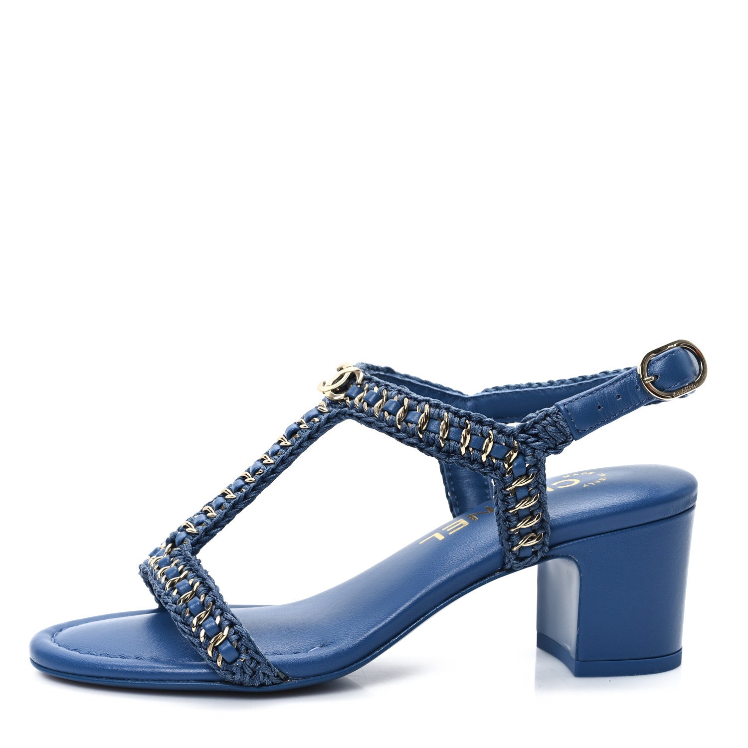 Chanel Lambskin CC Chain Braided Sandals 35 Blue 1 of 10