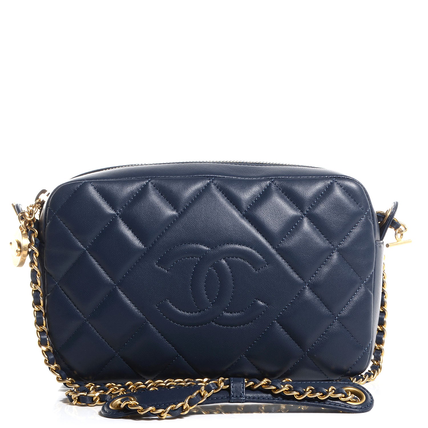 Chanel Lambskin Diamond CC Small Camera Case Dark Blue 1 of 8
