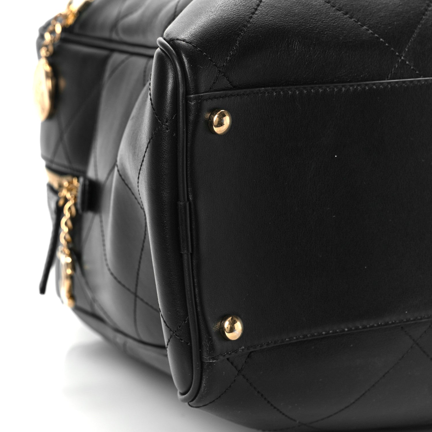 Chanel Calfskin Stitched Maxi Logo Bowling Bag Black 8 of 9