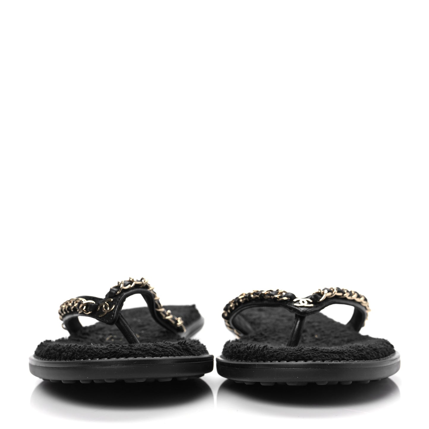 Lambskin CC Chain Thong Sandals 38 Black