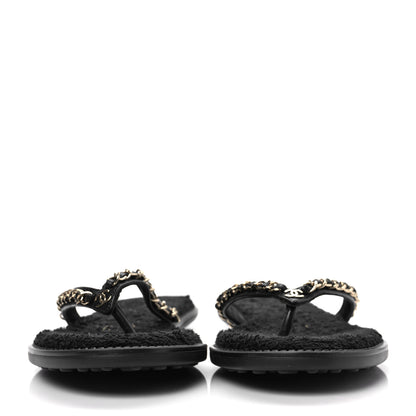Chanel Lambskin CC Chain Thong Sandals 38 Black 2 of 8