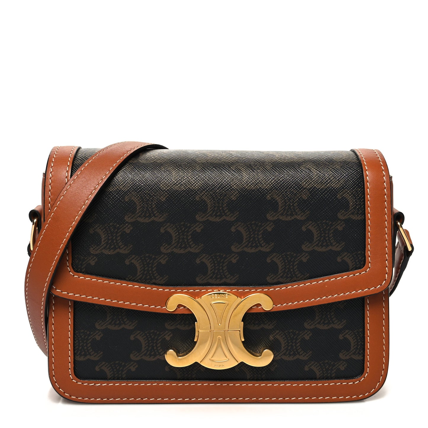 Calfskin Triomphe Canvas Teen Triomphe Bag Tan