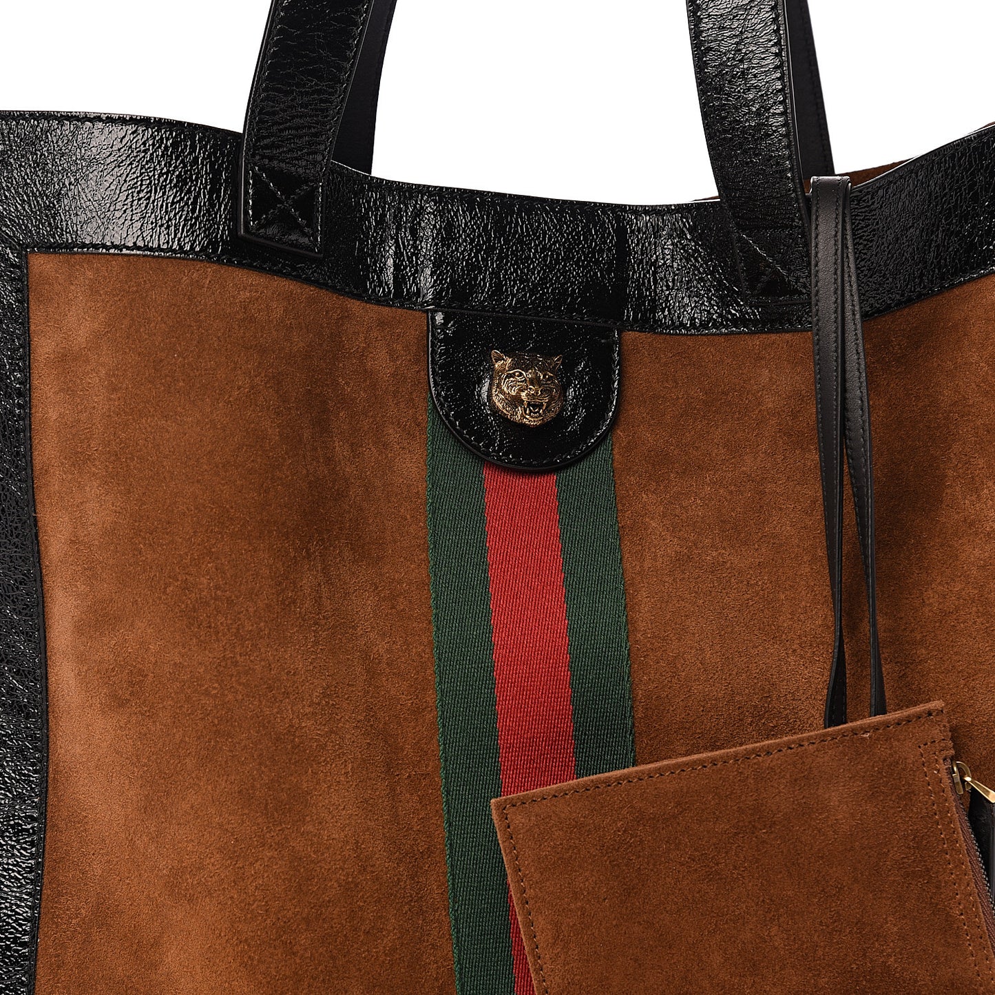Suede Patent Web Large Ophidia Vertical Shopping Tote Nocciola Black