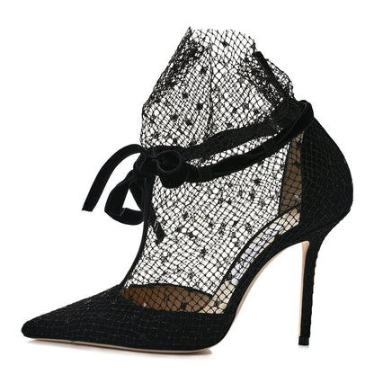 Jimmy Choo Suede Polka Dot Net Fira 100 Pumps 38 Black 1 of 6