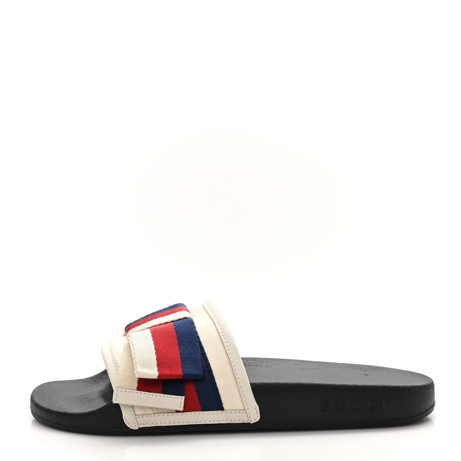 Gucci Satin Web Sylvie Bow Slide Sandals 38 White 1 of 8