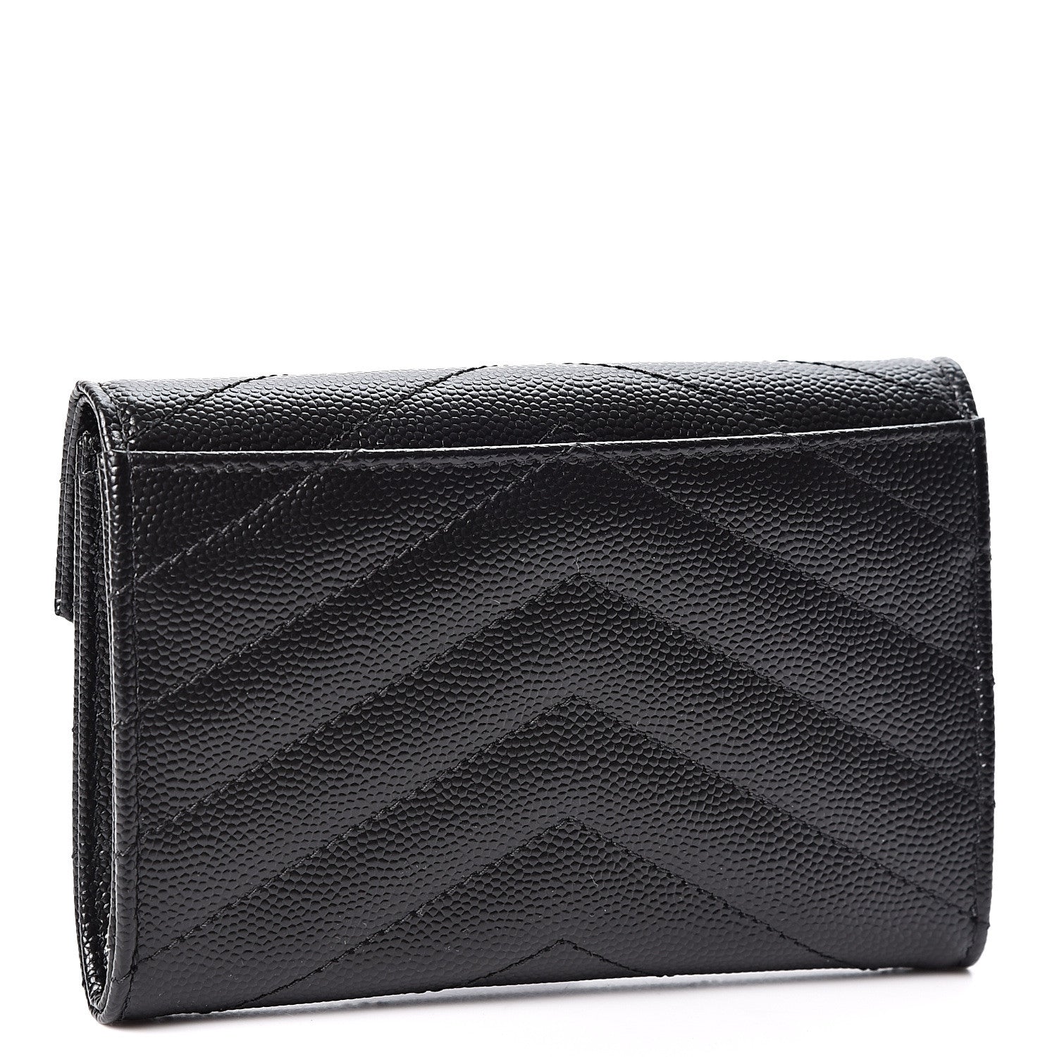 Saint Laurent Grain De Poudre Matelasse Chevron Small Monogram Envelope Wallet Black 2 of 8