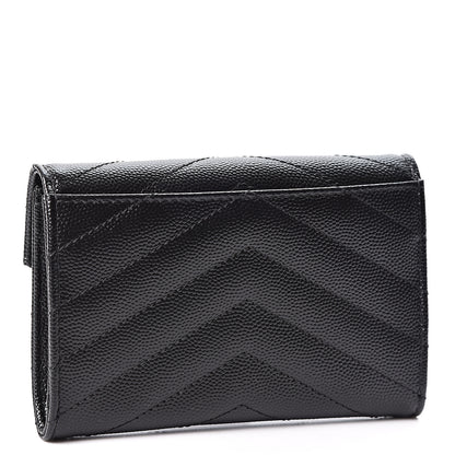 Saint Laurent Grain De Poudre Matelasse Chevron Small Monogram Envelope Wallet Black 2 of 8