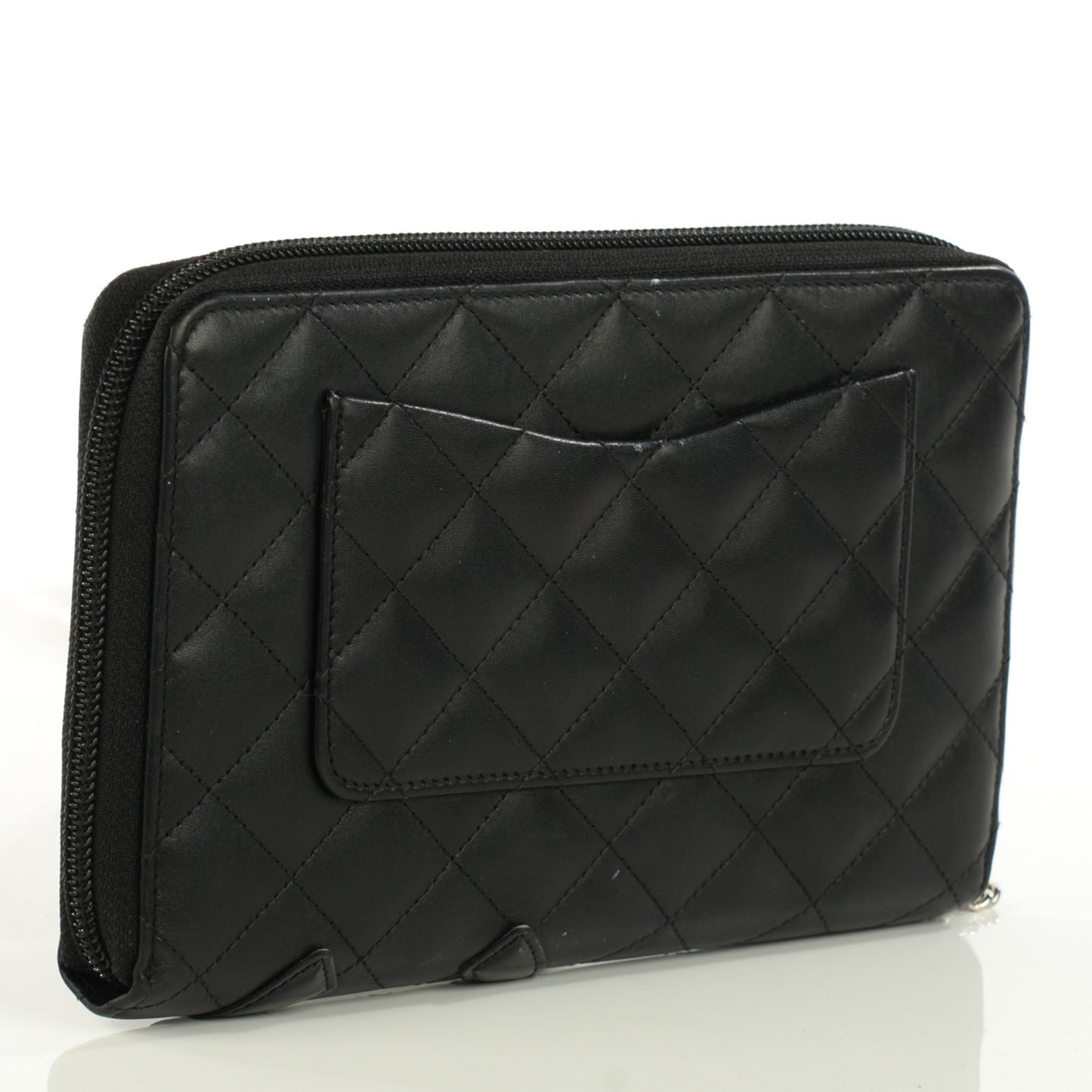 Calfskin Quilted Cambon Zip Around Organizer Wallet Black
