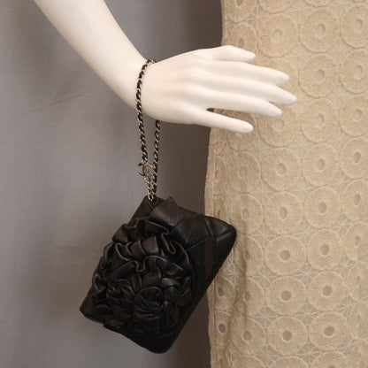 Chanel Lambskin Quilted Camellia Wristlet Black 2 of 8