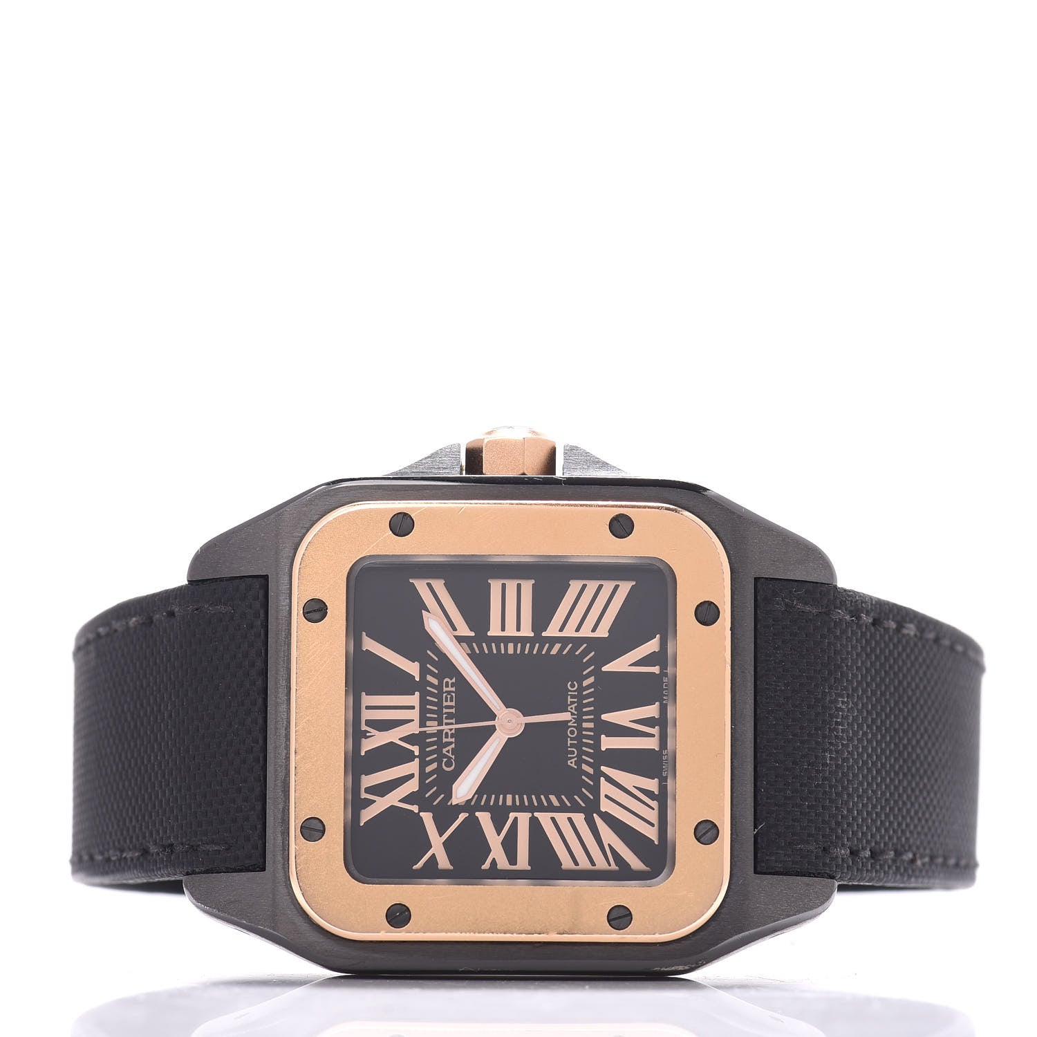 Cartier PVD Stainless Steel 18K Pink Gold Nylon 38mm Santos 100 Automatic Watch Black 2 of 5