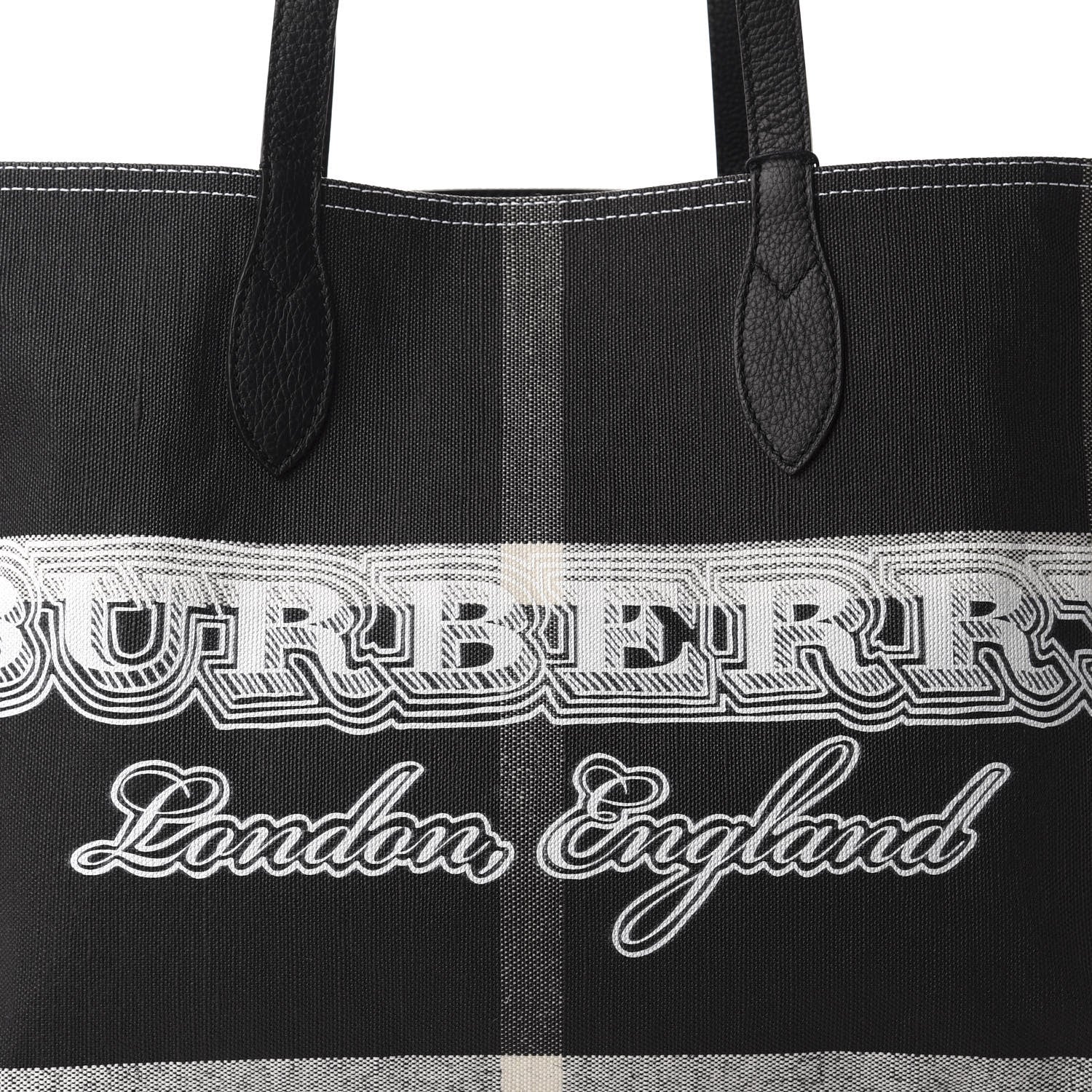 Burberry Coated Canvas Mega Check Medium Doodle Tote Black White 9 of 9