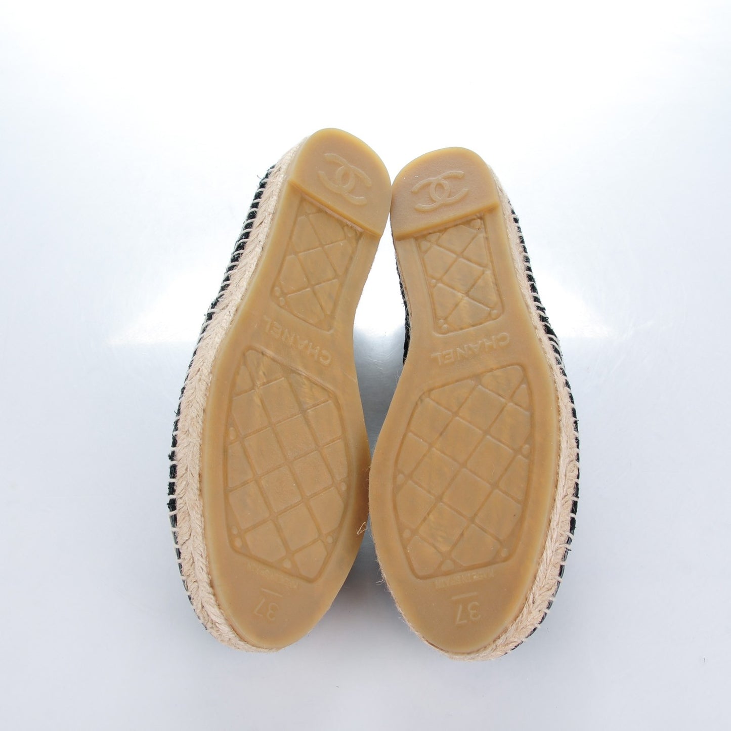 Tweed Patent Goatskin Sequin CC Espadrilles 37 Black
