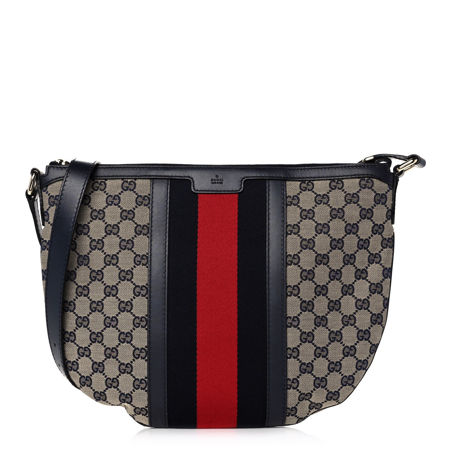 Gucci Monogram Vintage Web Medium Half Moon Hobo Navy 1 of 15