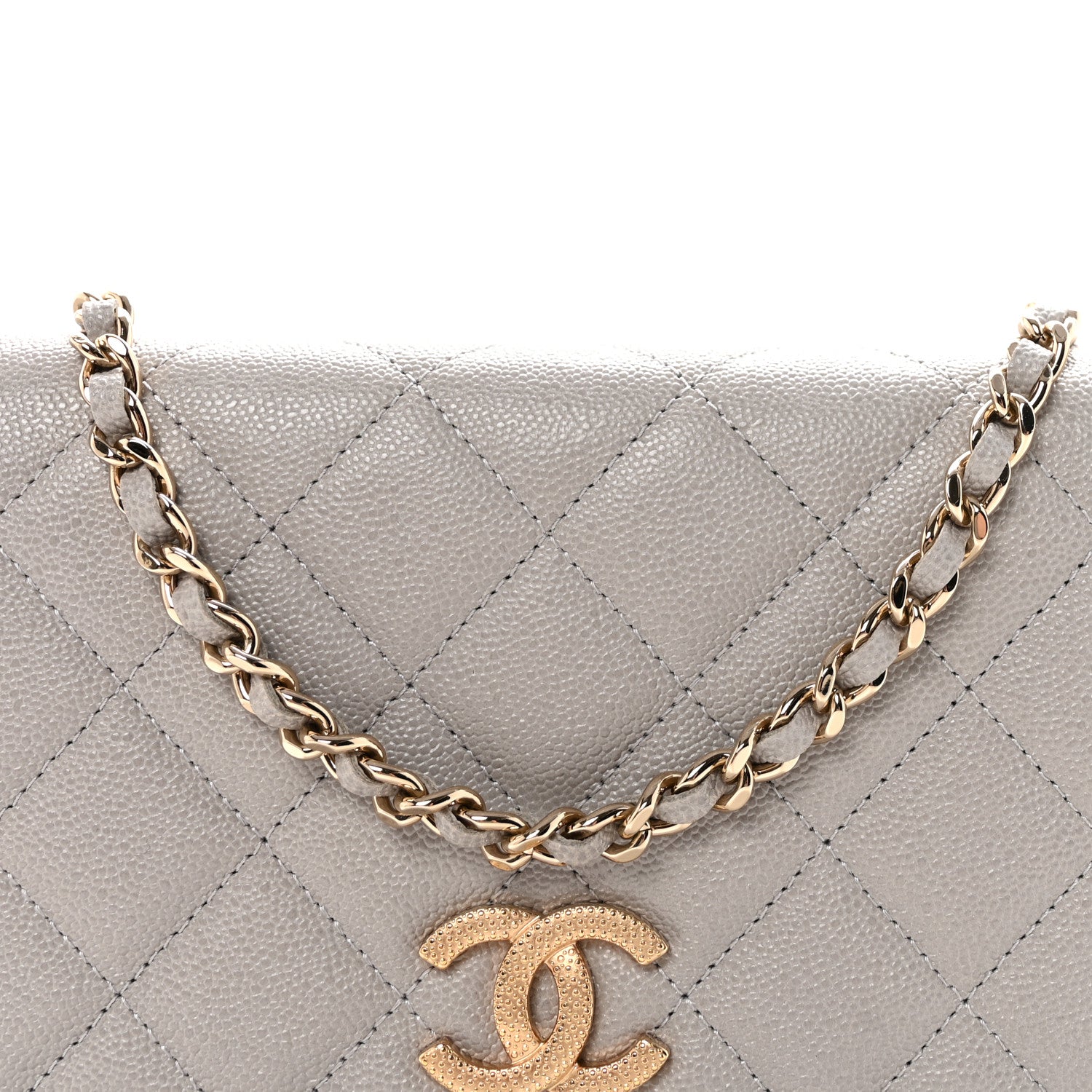 Chanel Caviar Quilted Studded CC Wallet On Chain WOC Grey 9 of 12