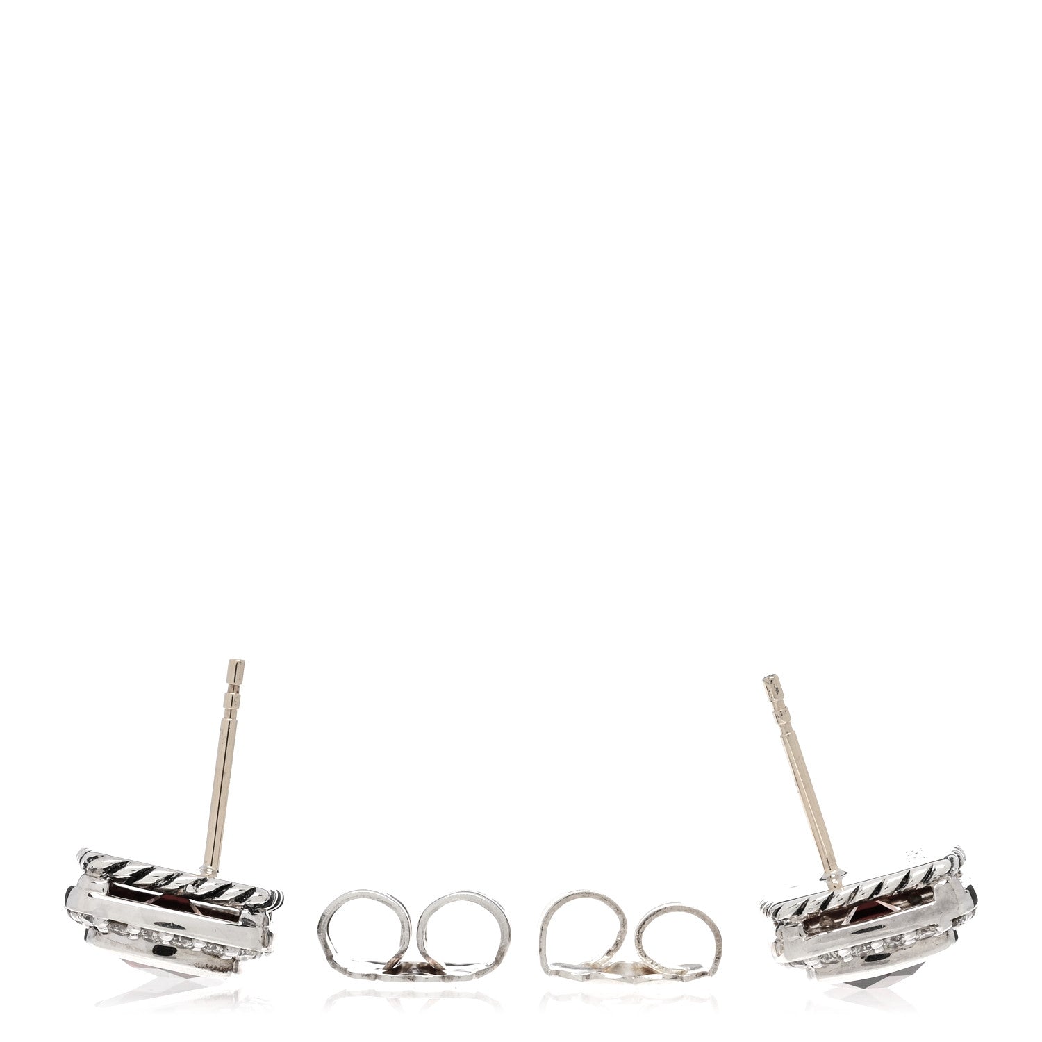 David Yurman Sterling Silver Diamond Garnet 7mm Petite Albion Earrings 3 of 4